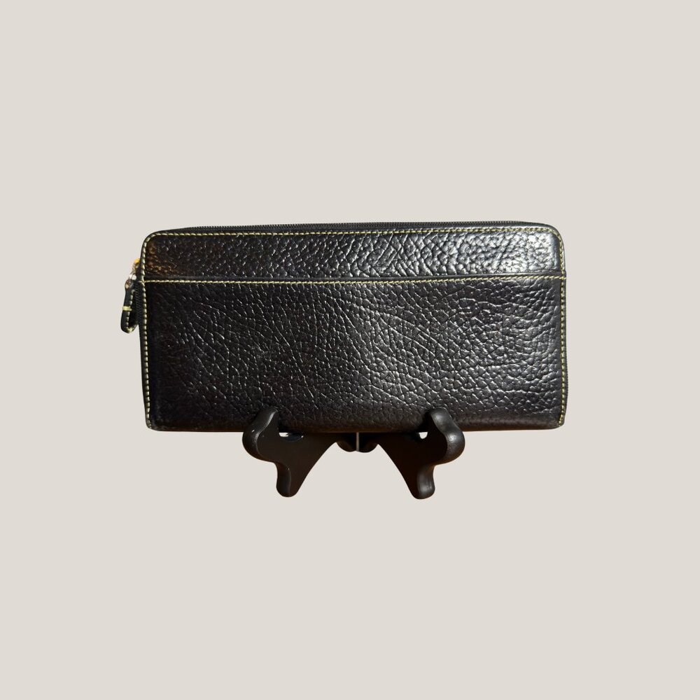 Black Leather Exterior with Red Interior TUSK Single Zip Accordion Wallet